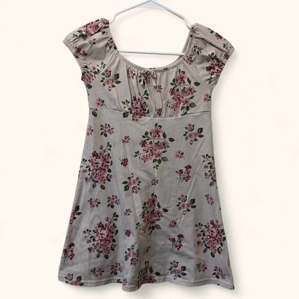 Girls Large Children’s Place Cream Fit & Flare Floral Above Knee Dress Soft Girl
